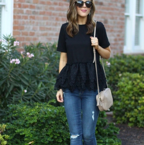 New Peplum Layered Lace Short Sleeve Top - Picture 3 of 5